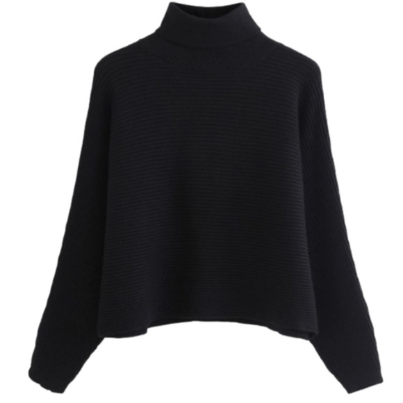 HOST PICK! NWT CHICWISH Ribbed Cowl Neck Crop Sweater in Black - Picture 1 of 7